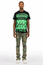 Tachi Camo Rhinestone Stacked Flare Jean