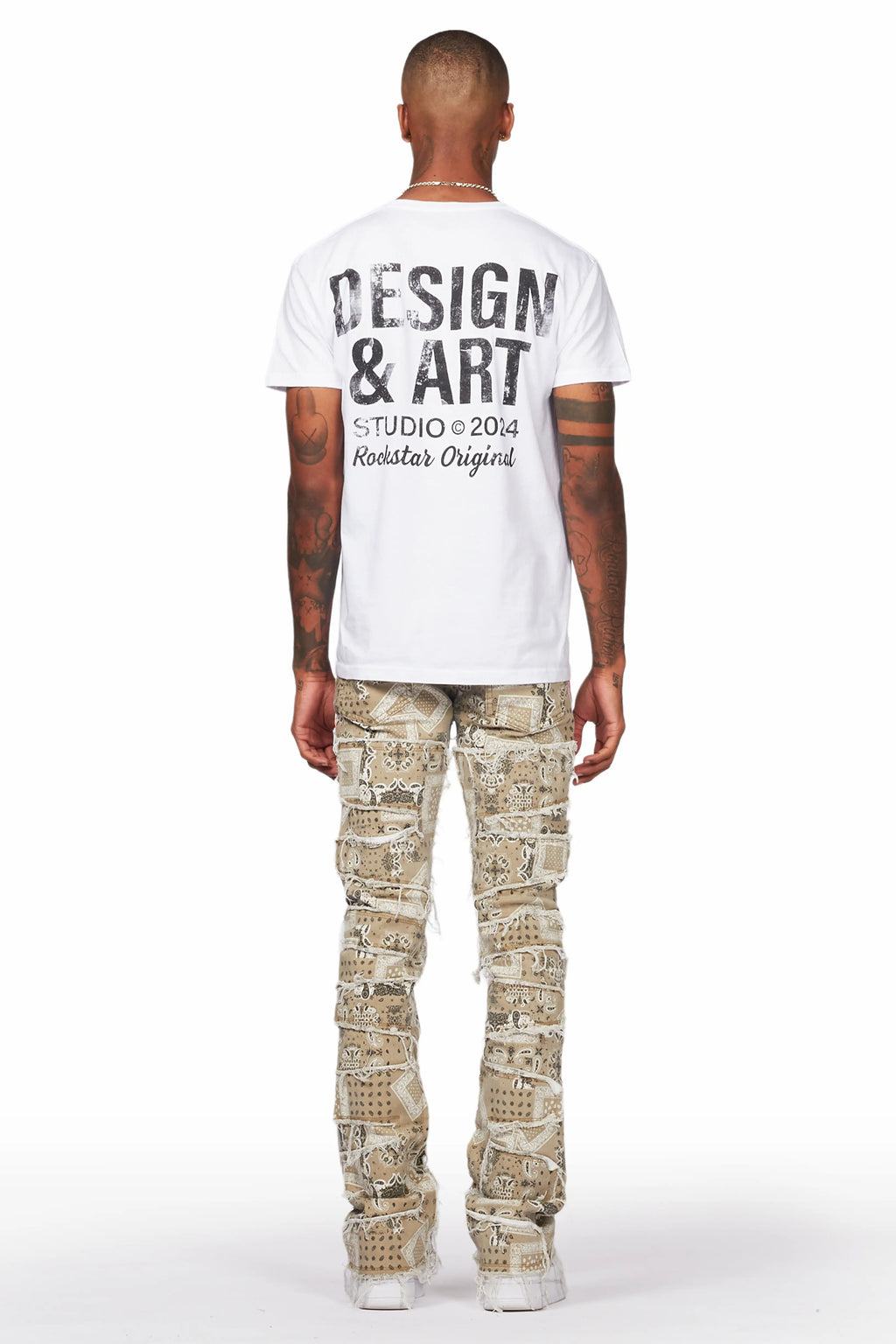 Fahim Beige Painter Stacked Flare Jean