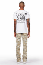 Fahim Beige Painter Stacked Flare Jean