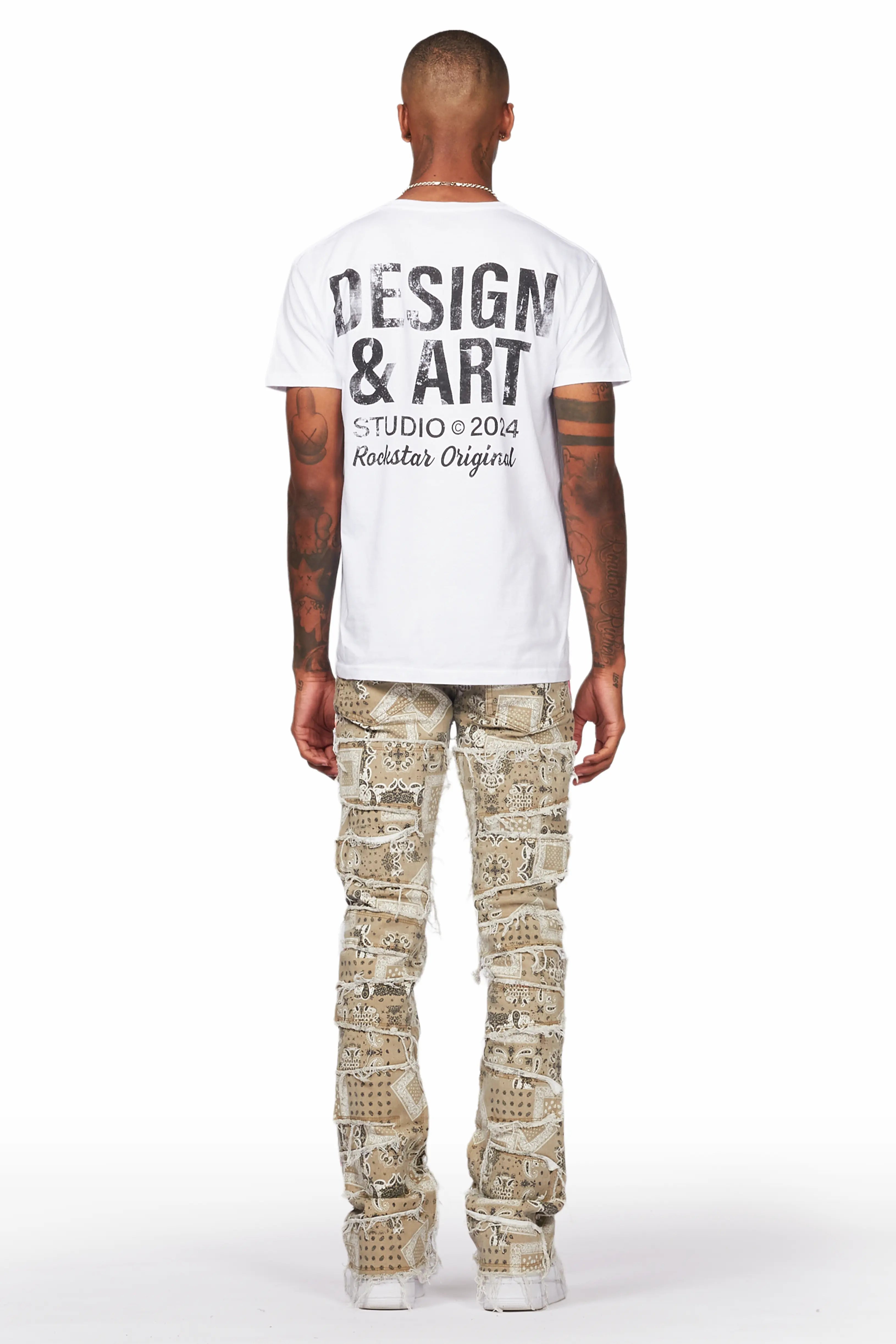 Fahim Beige Painter Stacked Flare Jean
