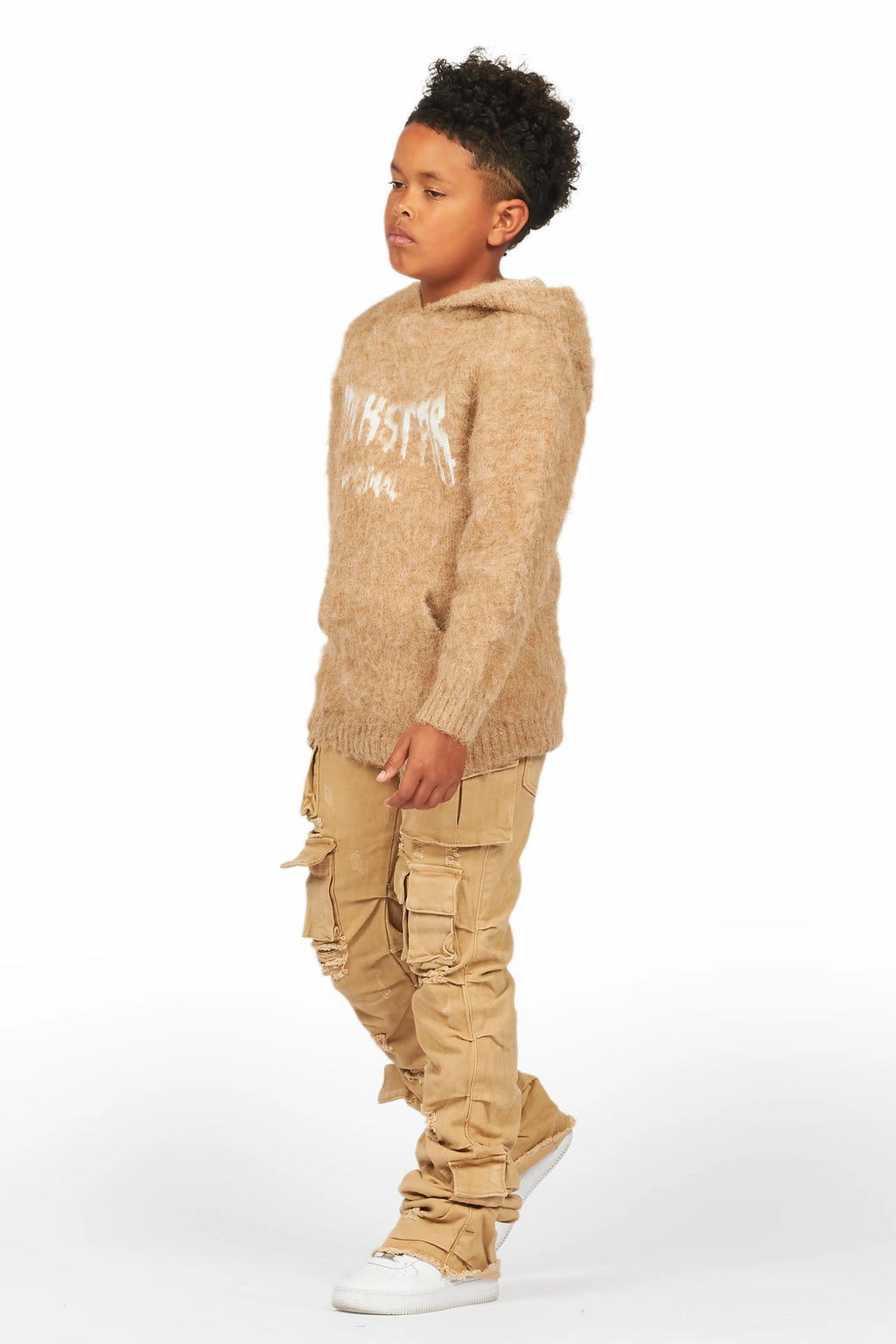 Boys Andros Brown Mohair Hoodie/Stacked Flare Jean Set