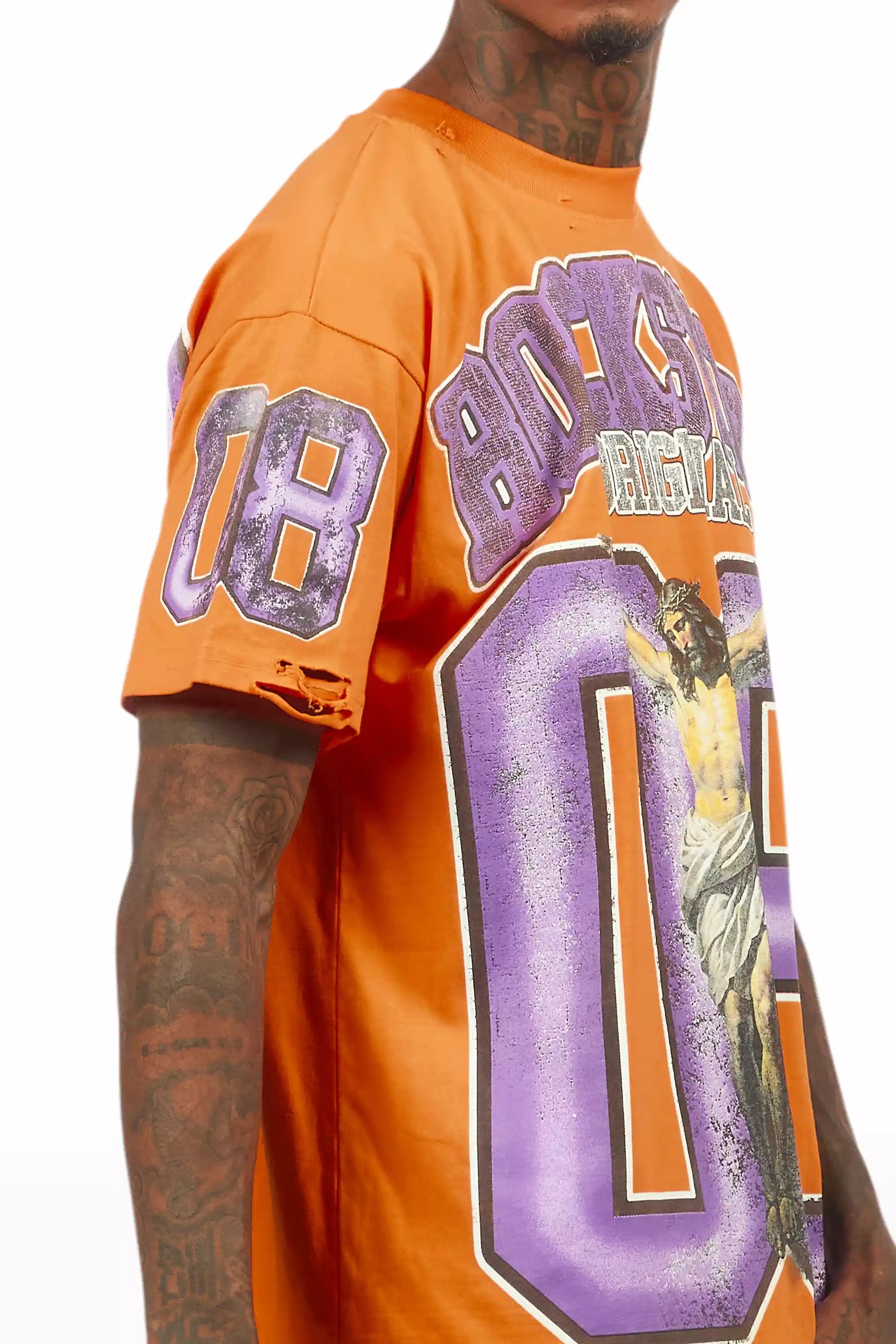 Fields Orange Oversized Graphic T-Shirt