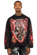Torrez Black/Red Oversized Long Sleeve Graphic T-Shirt