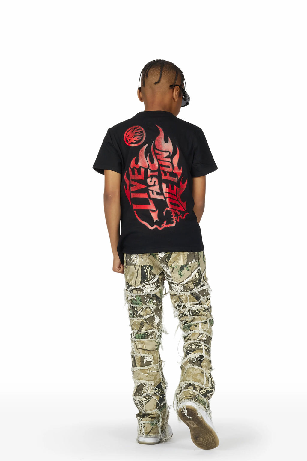 Boys Laran Black/Camo T-Shirt/Stacked Flare Jean