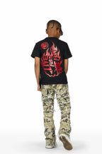 Boys Laran Black/Camo T-Shirt/Stacked Flare Jean