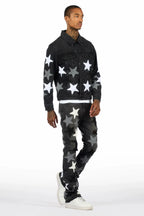 Starlane Jet Black Denim Jacket/Stacked Flare Jean Set