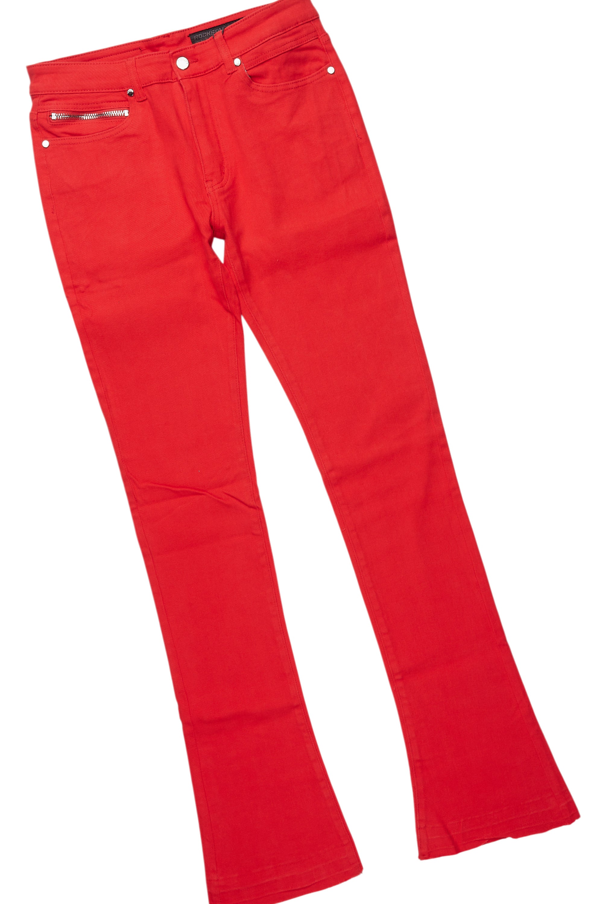 Drako Red/White Oversized Graphic T-Shirt/Dag Stacked Flare Jean Set