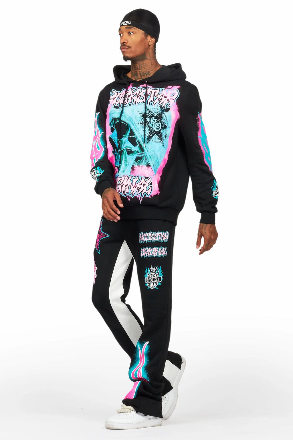 Adkin Black Hoodie/Baggy Track Pant Set