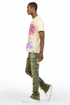 Beno Beige T-Shirt & Shake Tint Stacked Flare Jean Bundle