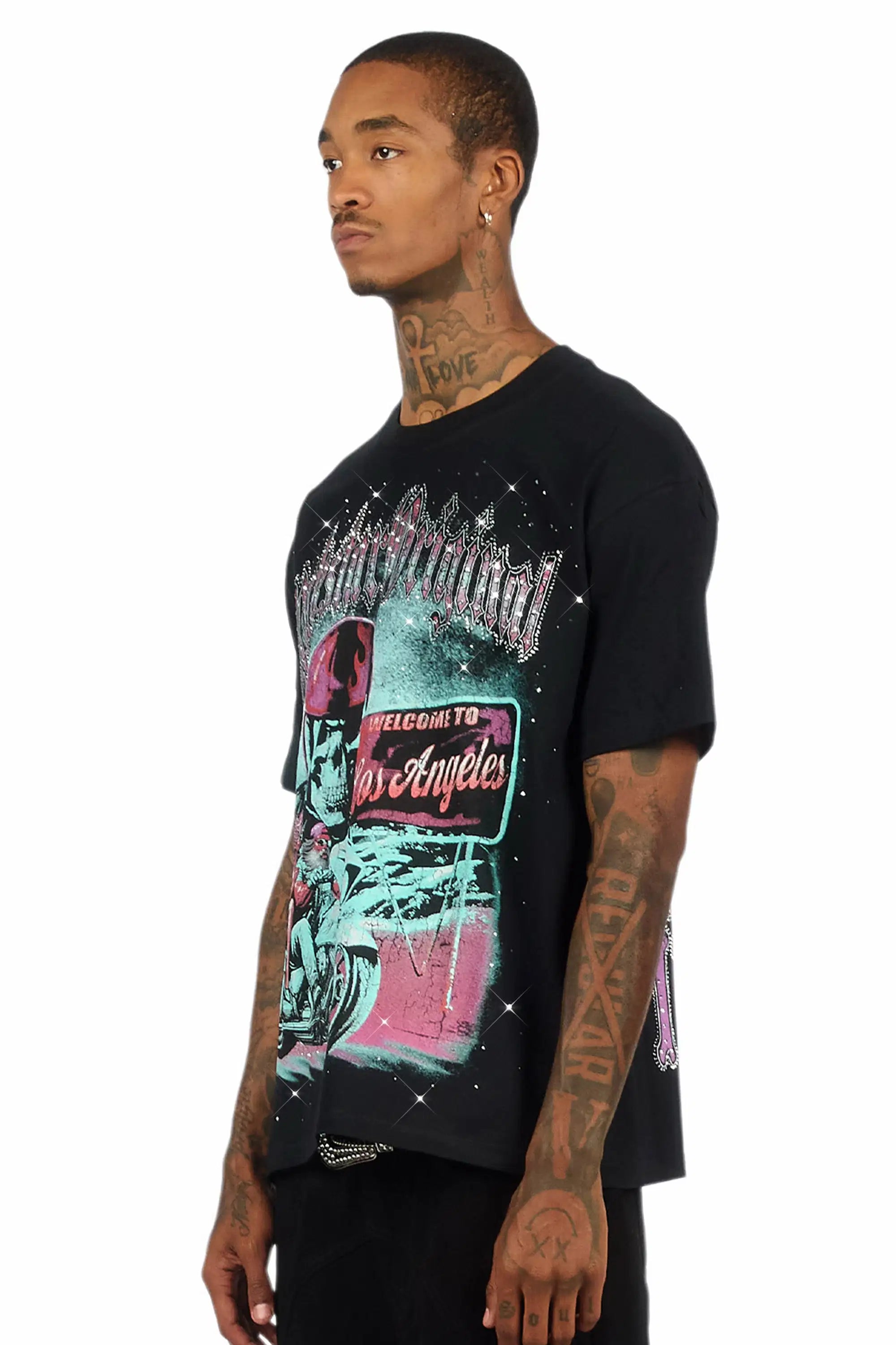 Reece Black Graphic Rhinestone T-Shirt