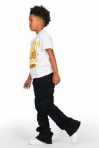 Boys White Loic T-Shirt/Stacked Flare Jean Set