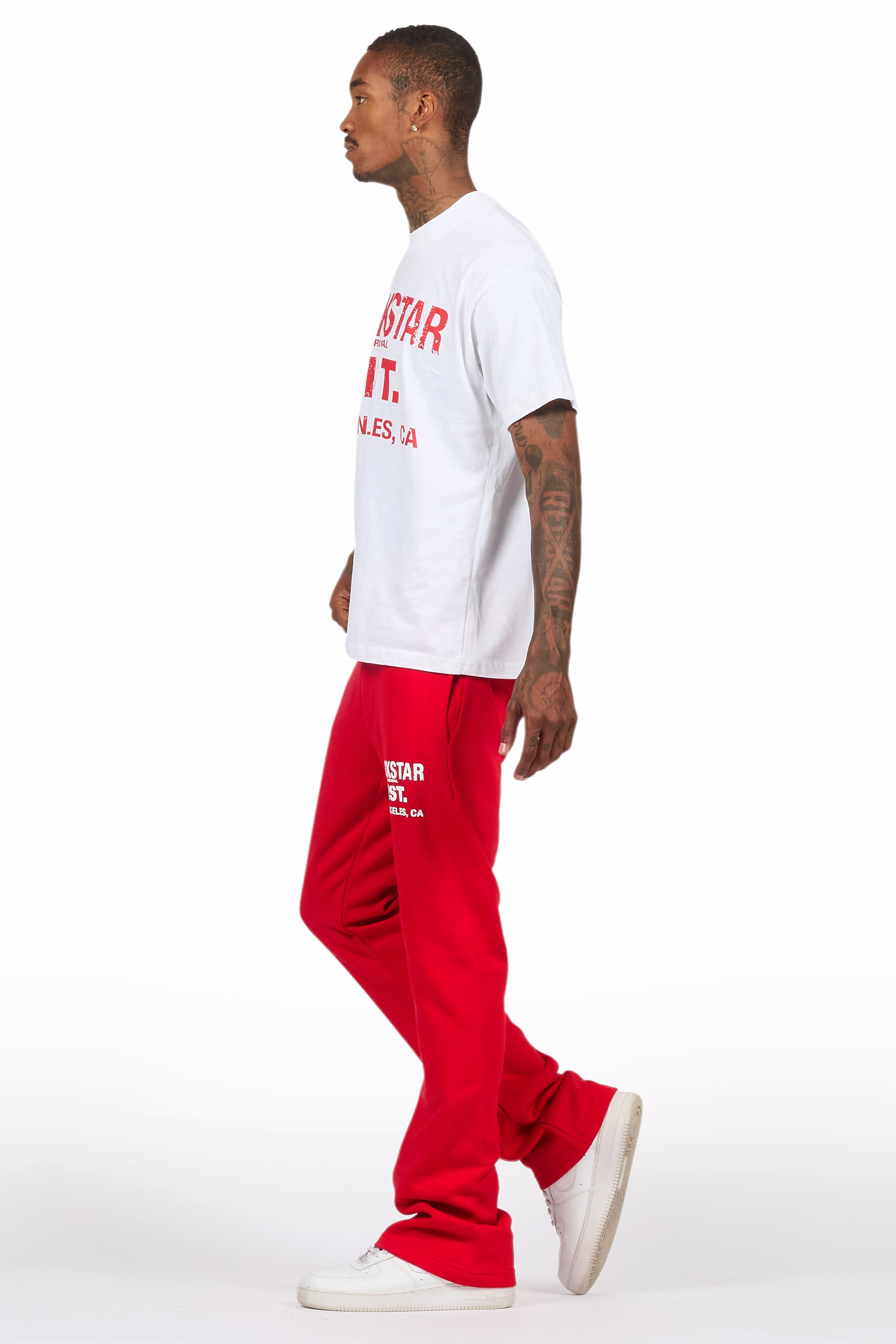 Lake White/Red Oversized T-Shirt/Stacked Track Pant Set
