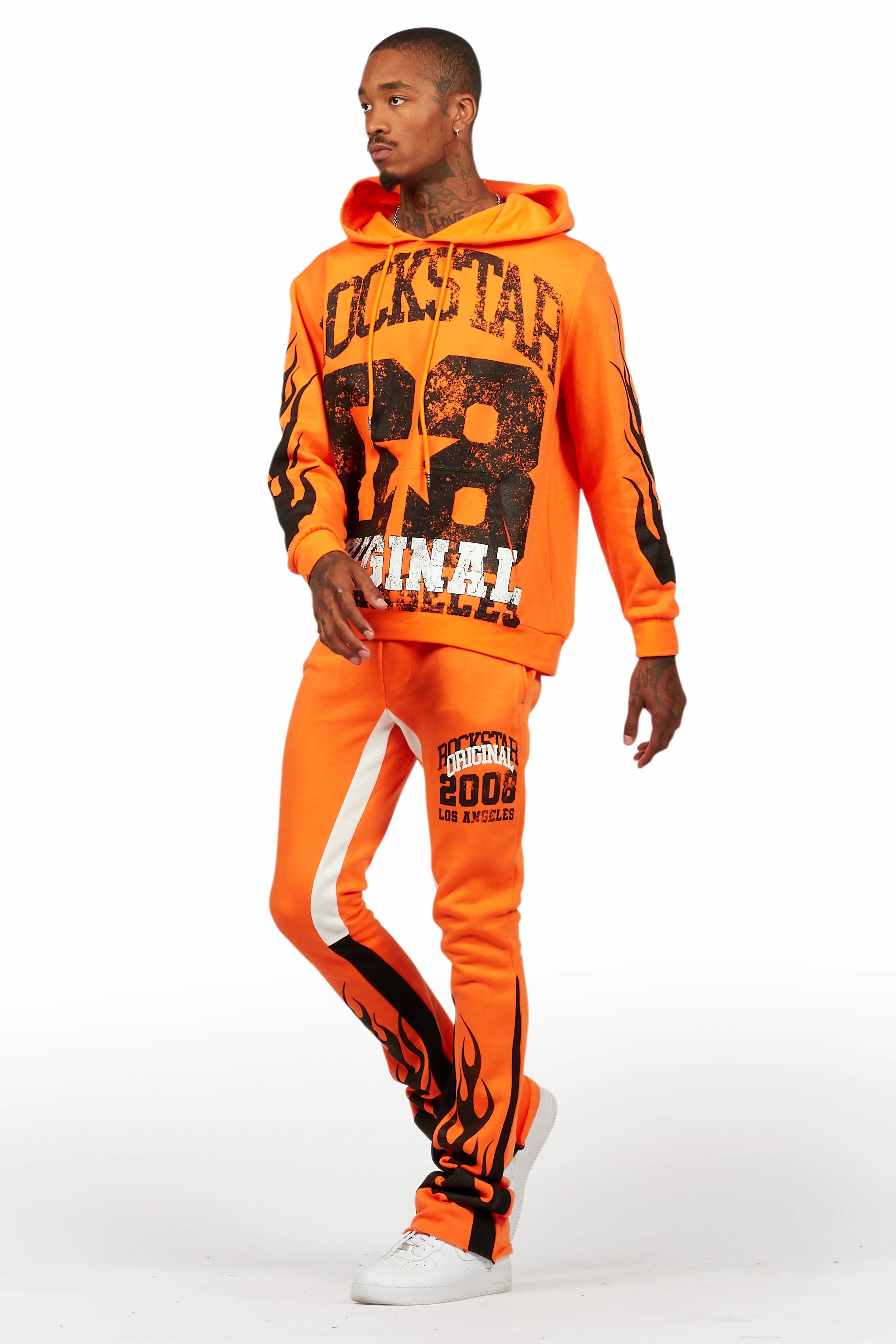 Damir Orange Hoodie/Stacked Flare Track Pant Set