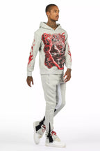 Torrez Heather Grey/Red Hoodie/Stacked Track Set