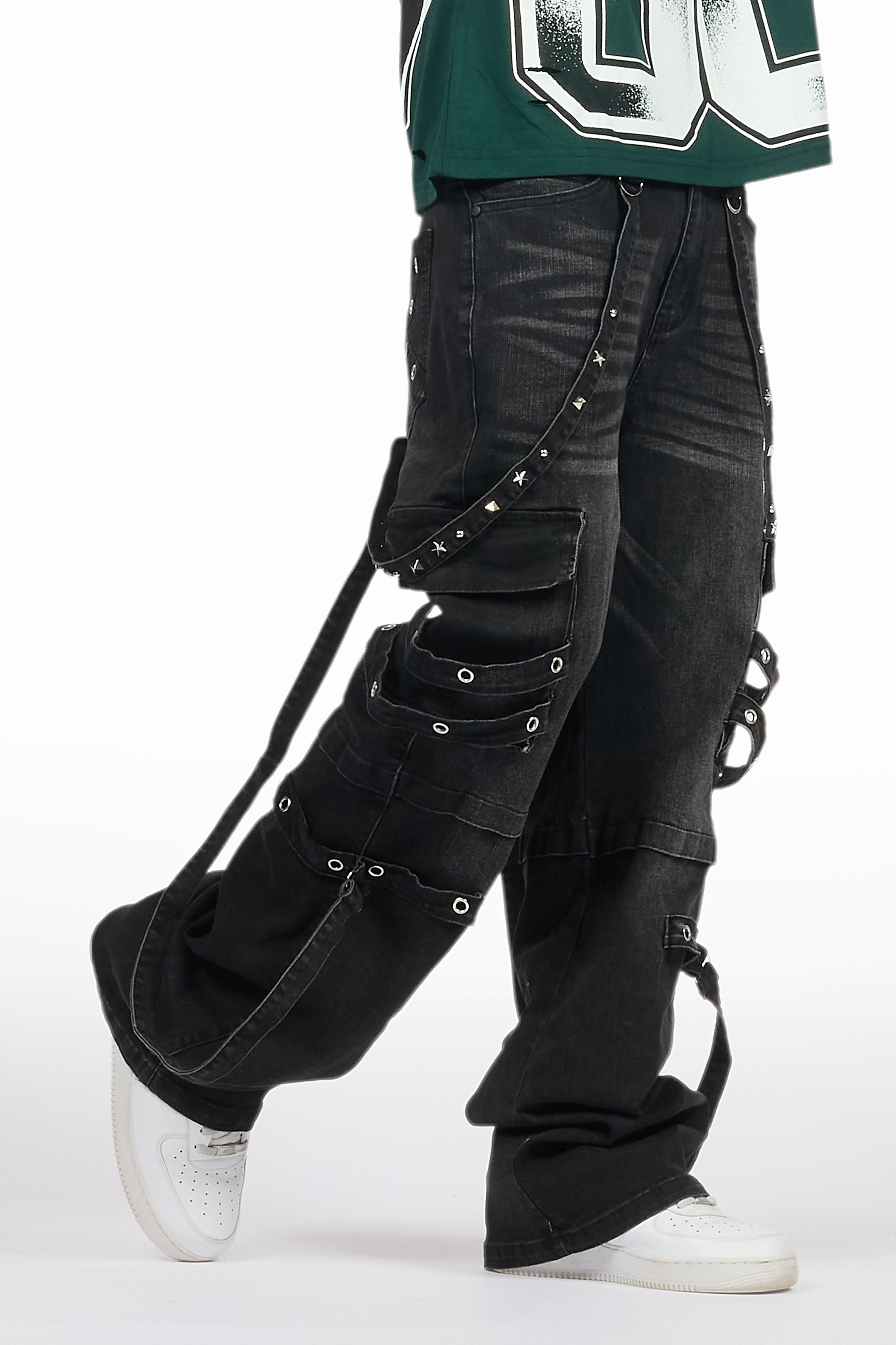 Nealon Black Baggy Cargo Fit Jean
