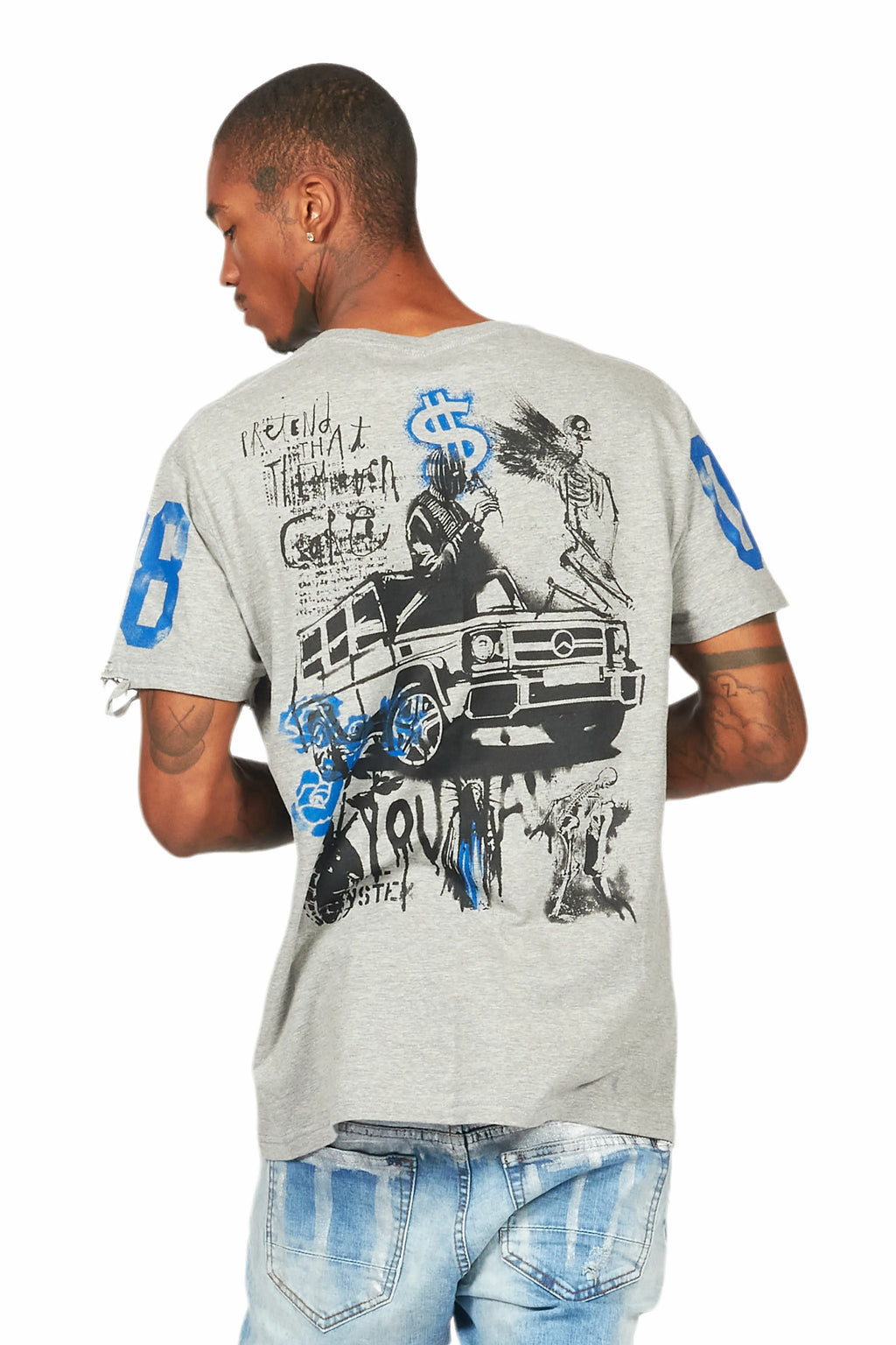 Grill Heather Grey Graphic Oversized T-Shirt