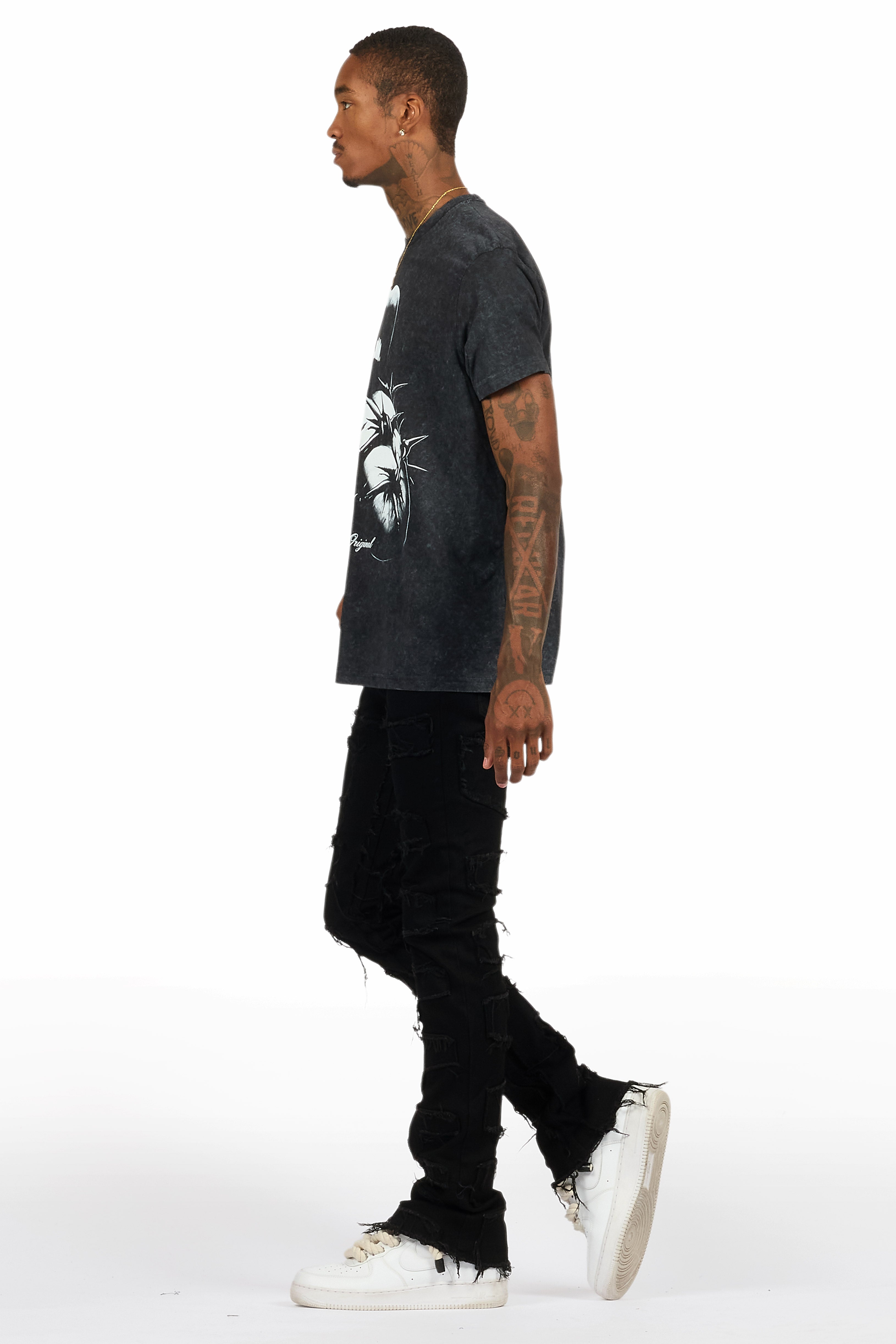 Schmear Vintage Black T-Shirt/Stacked Flare Jean Bundle