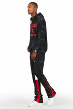 Nelly Black/Red Hoodie Stacked Flare Track Set
