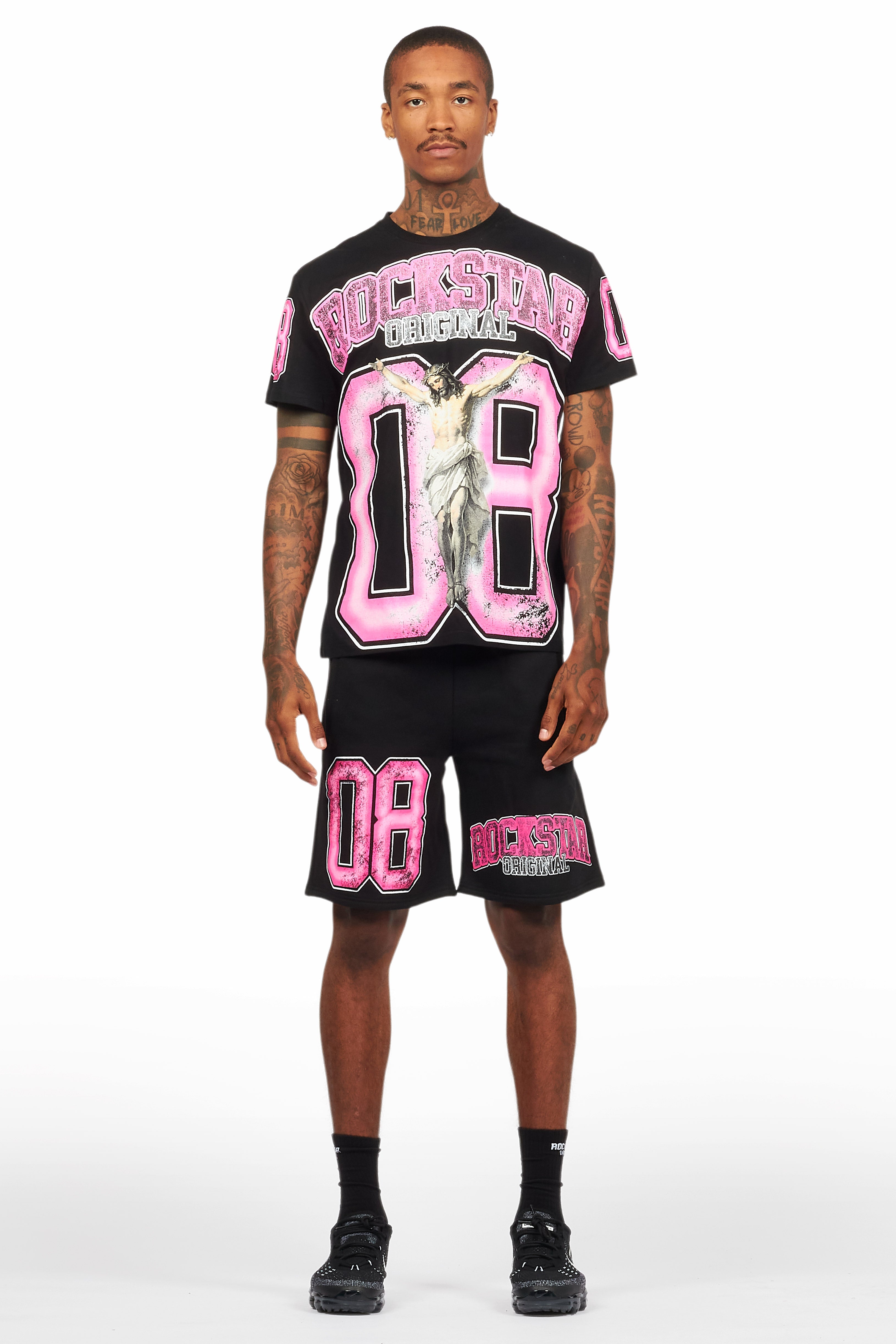 Fields Black/Pink T-Shirt Short Set