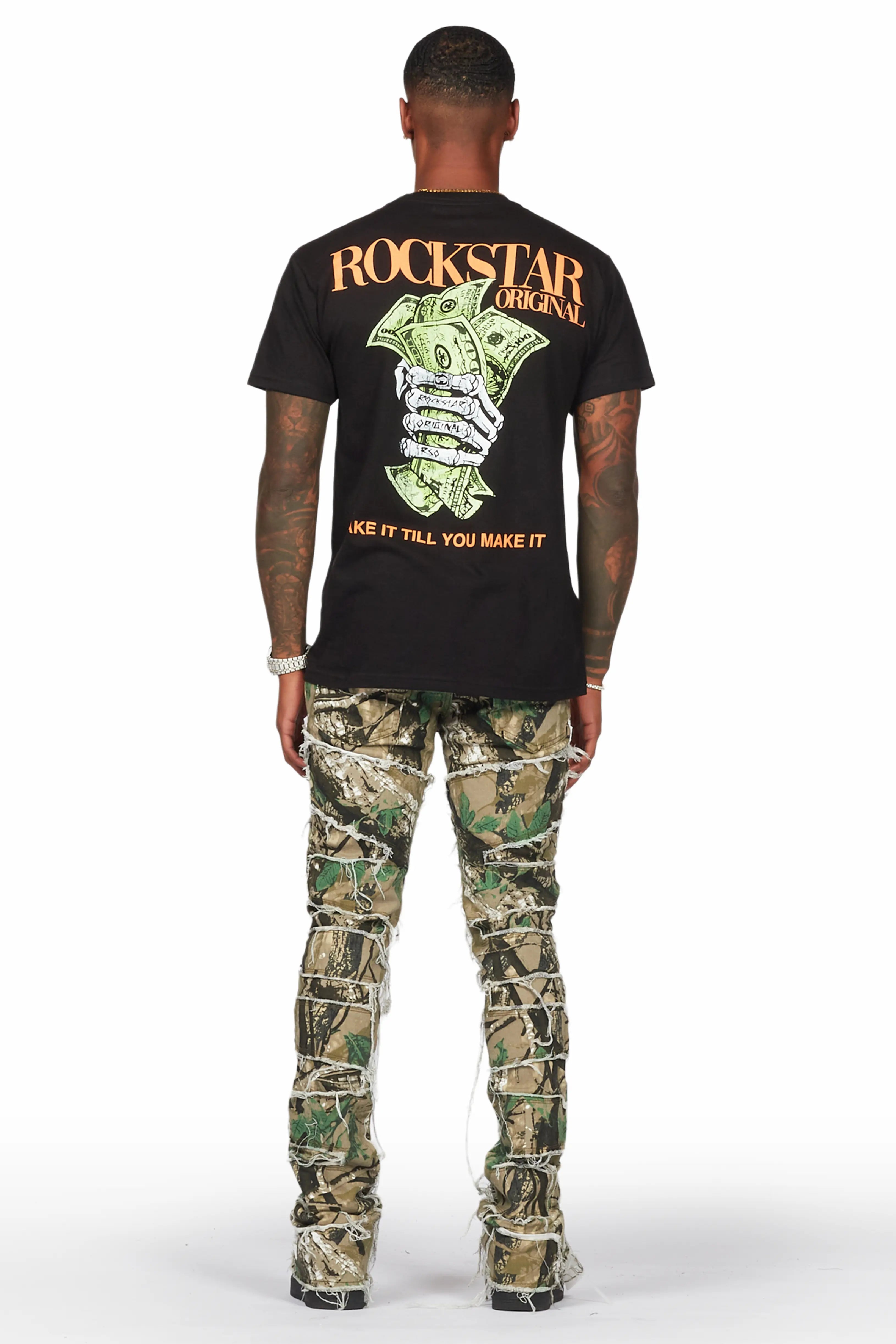 Ulysee Tree Camo Painter Stacked Flare Jean