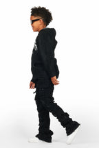Boys Andros Black Mohair Hoodie/Stacked Flare Jean Set