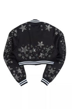 Shanda Black Crop Rhinestone Varsity Jacket