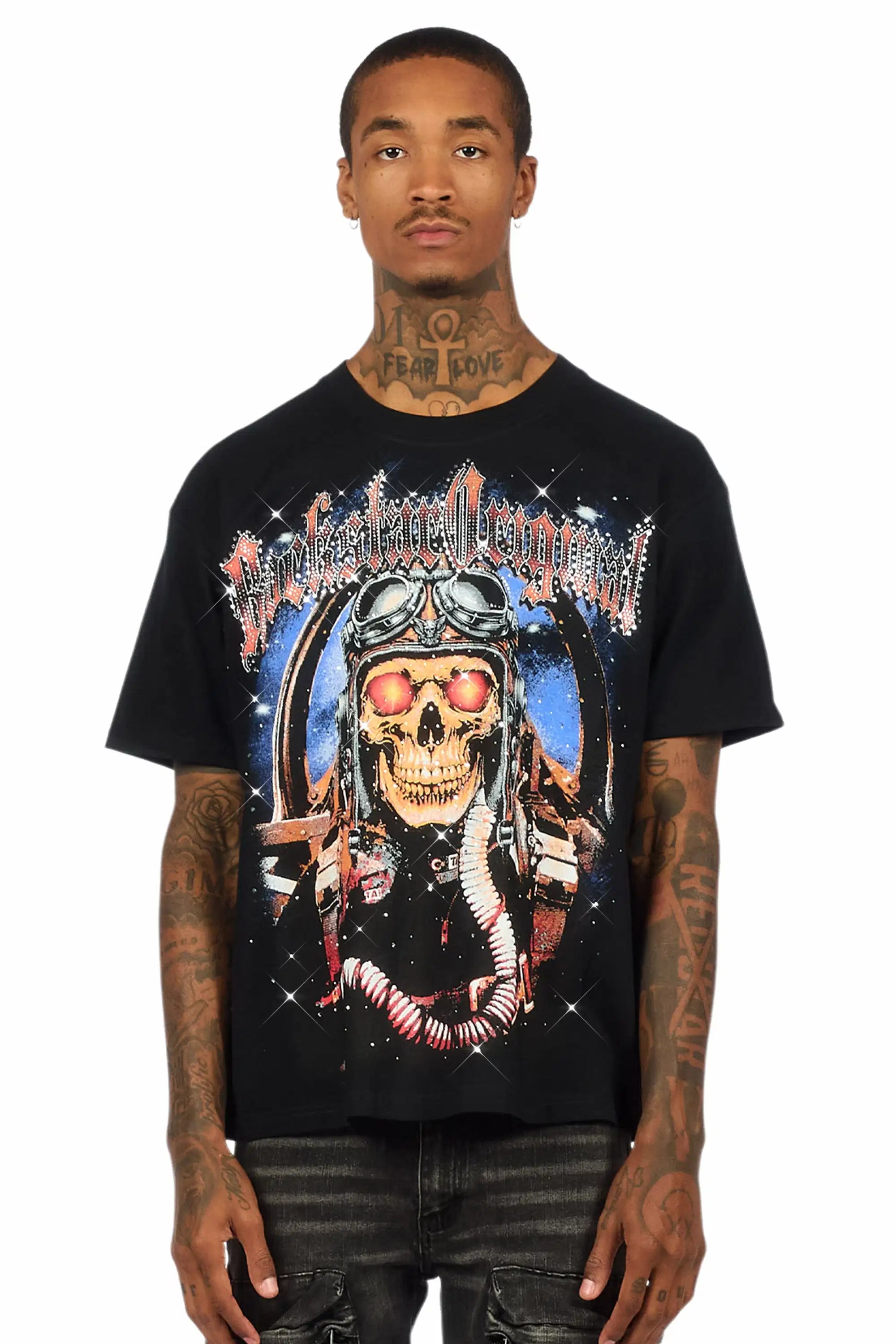 Airhart Black Graphic Rhinestone T-Shirt