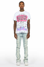 Beno White T-Shirt & Shake Blue Stacked Flare Jean Bundle
