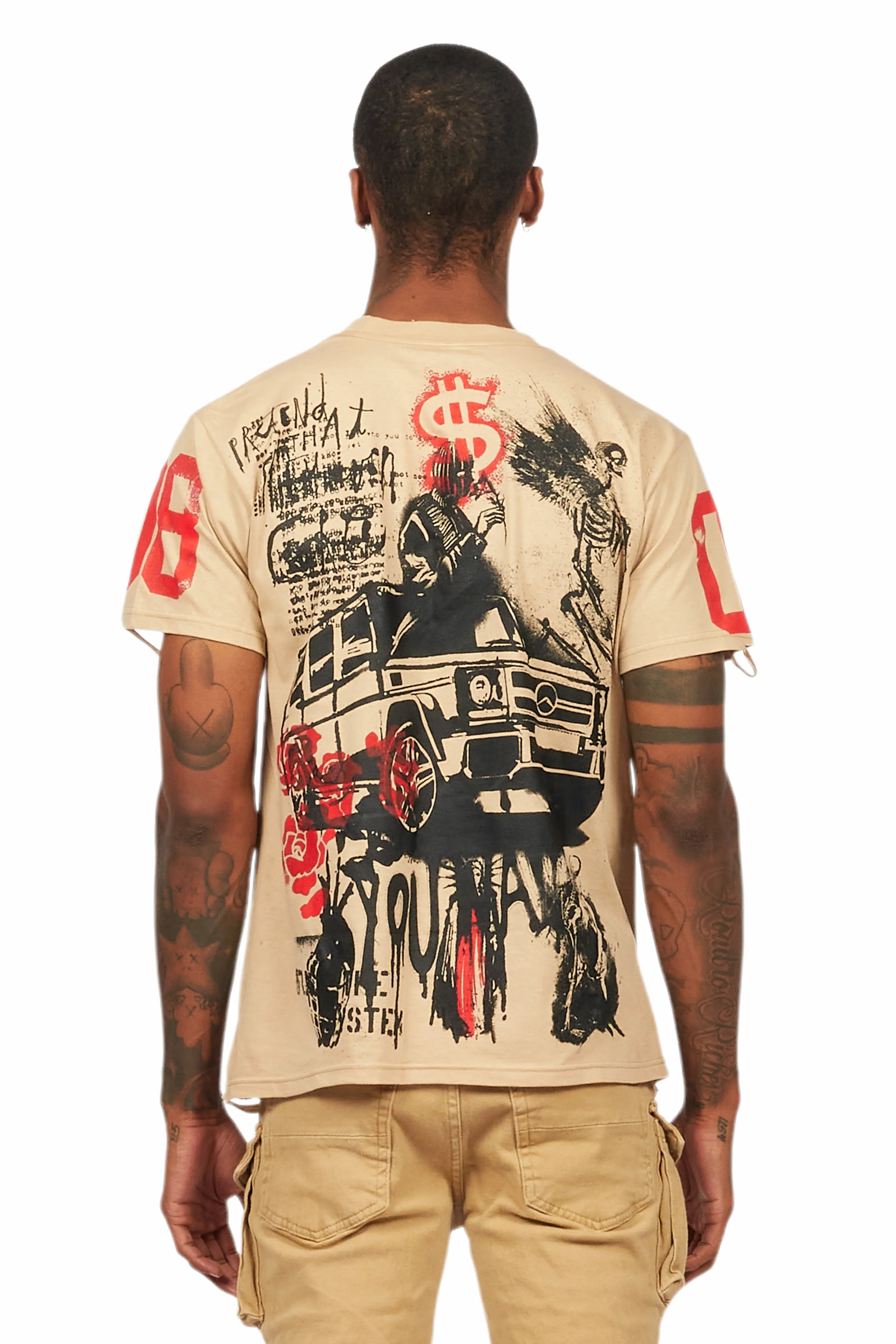 Grill Beige Graphic Oversized T-Shirt