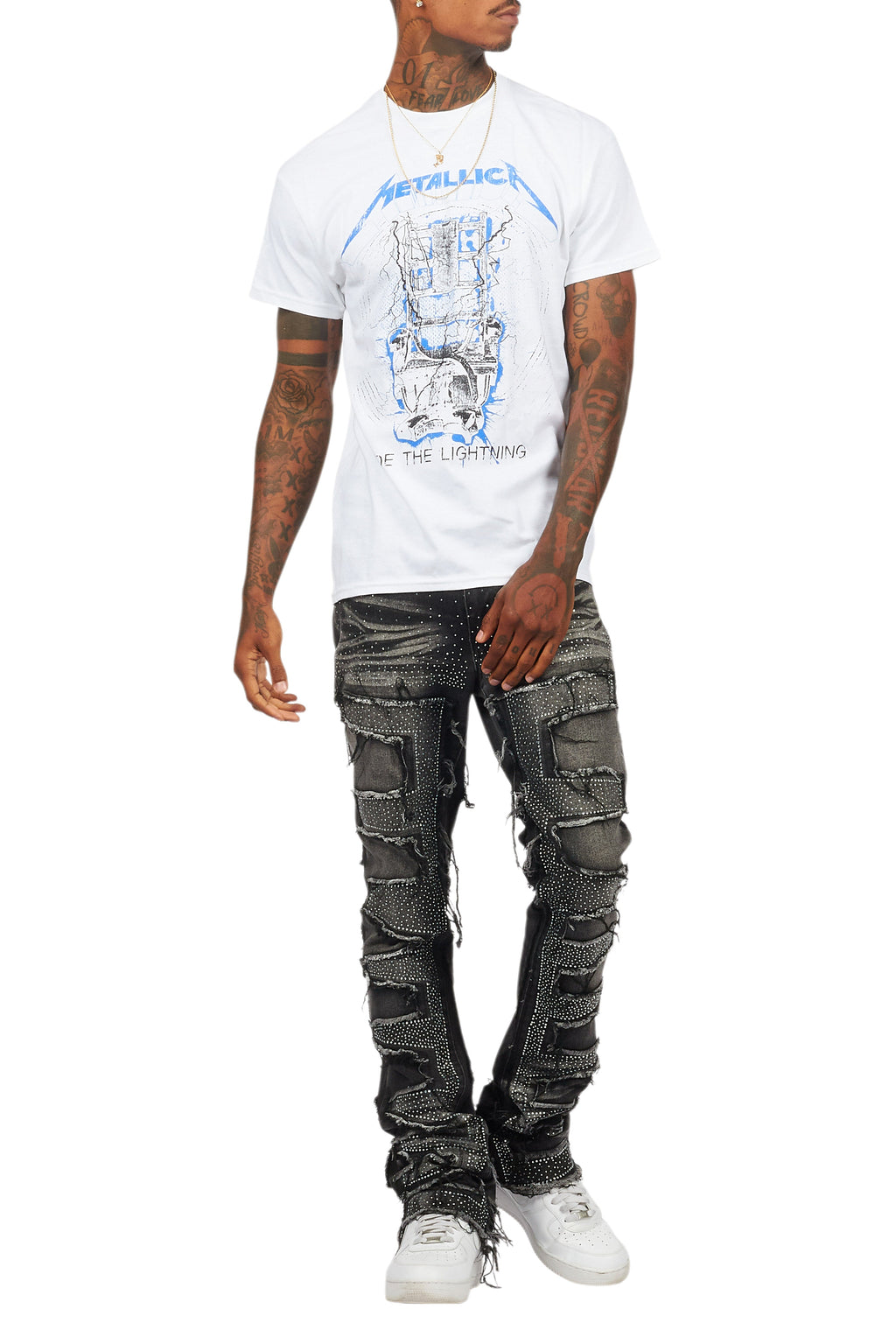 Metallica Lightning White/Blue Graphic T-Shirt