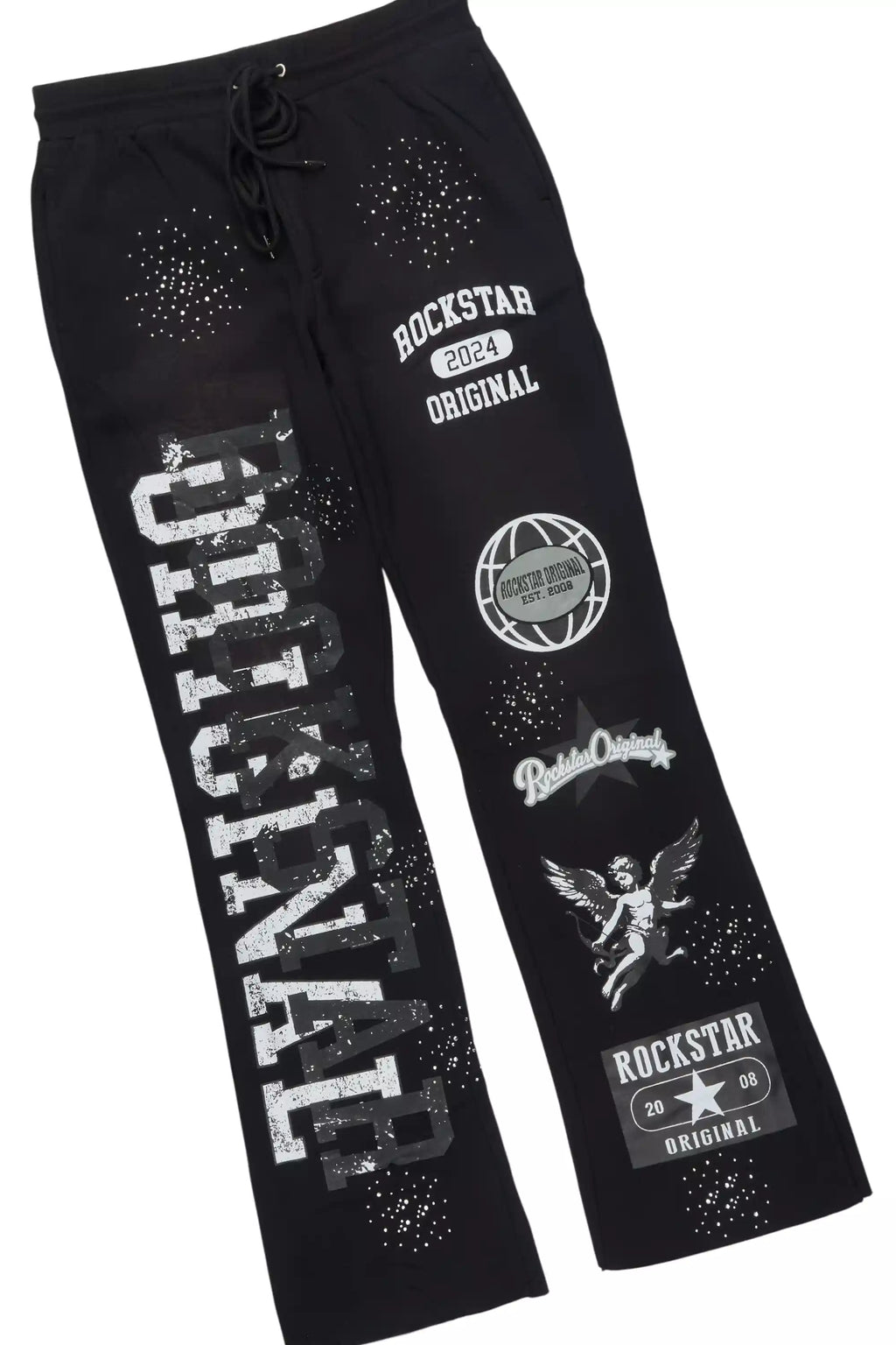 Gutta Black Rhinestone Hoodie Relaxed Track Set