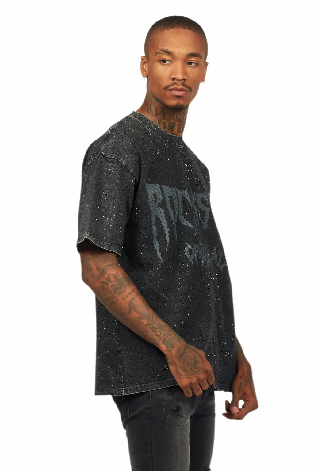 Andros Black Graphic Rhinestone T-Shirt