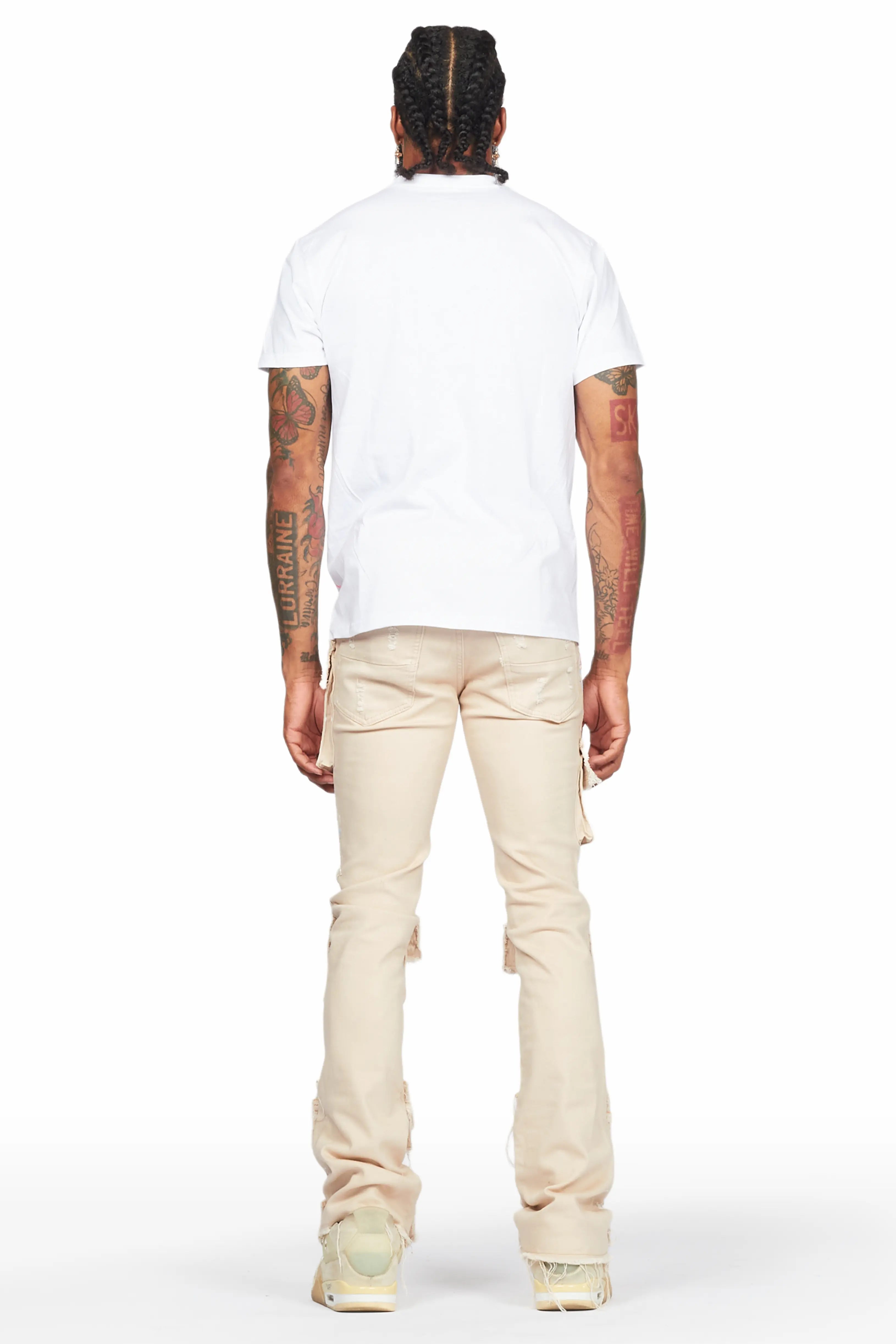 Orien Beige Painter Stacked Flare Jean
