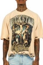 Waller Beige/Blue Boxy Crop T-Shirt