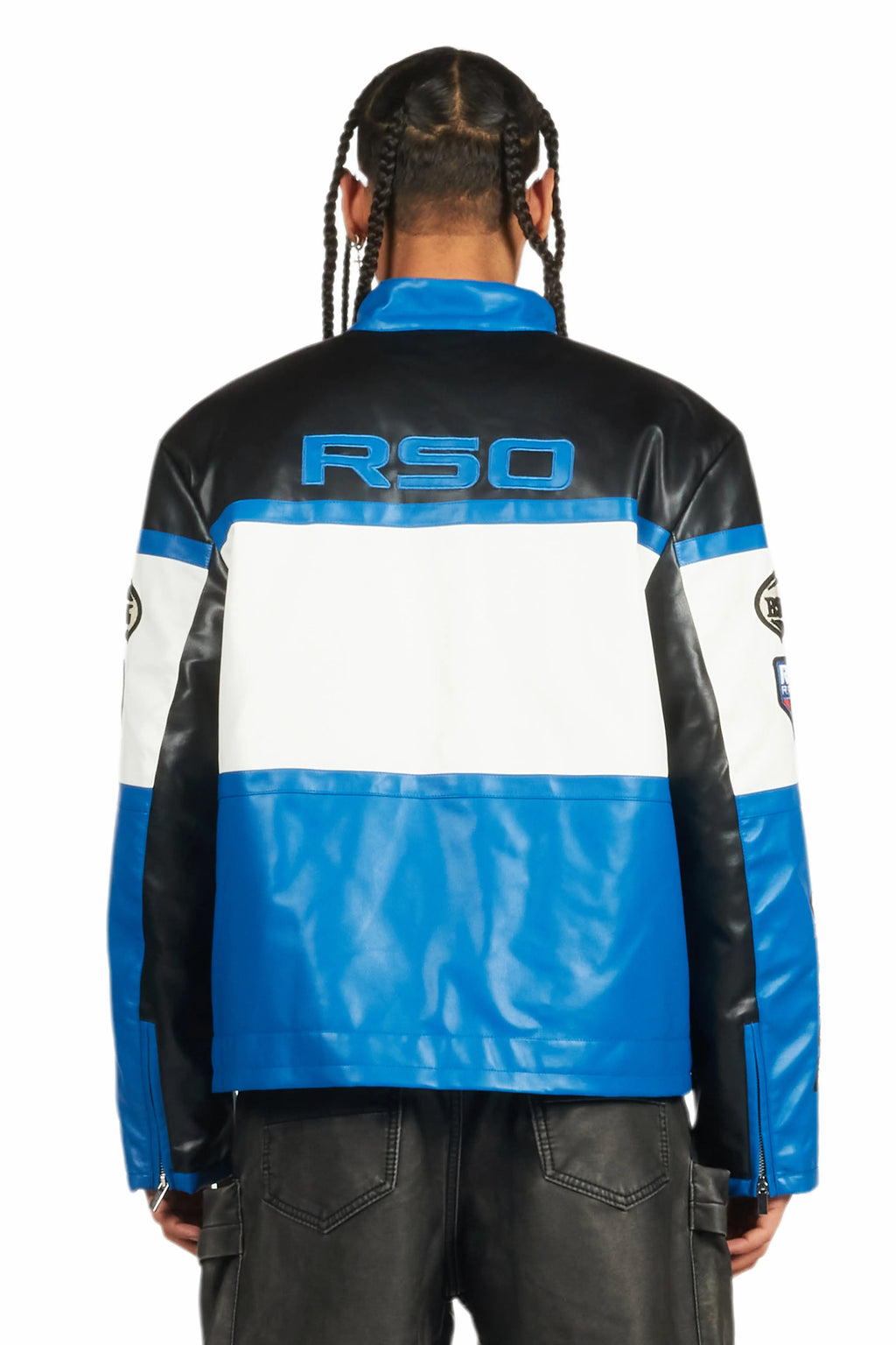 Balint Black/Blue Leather Moto Jacket