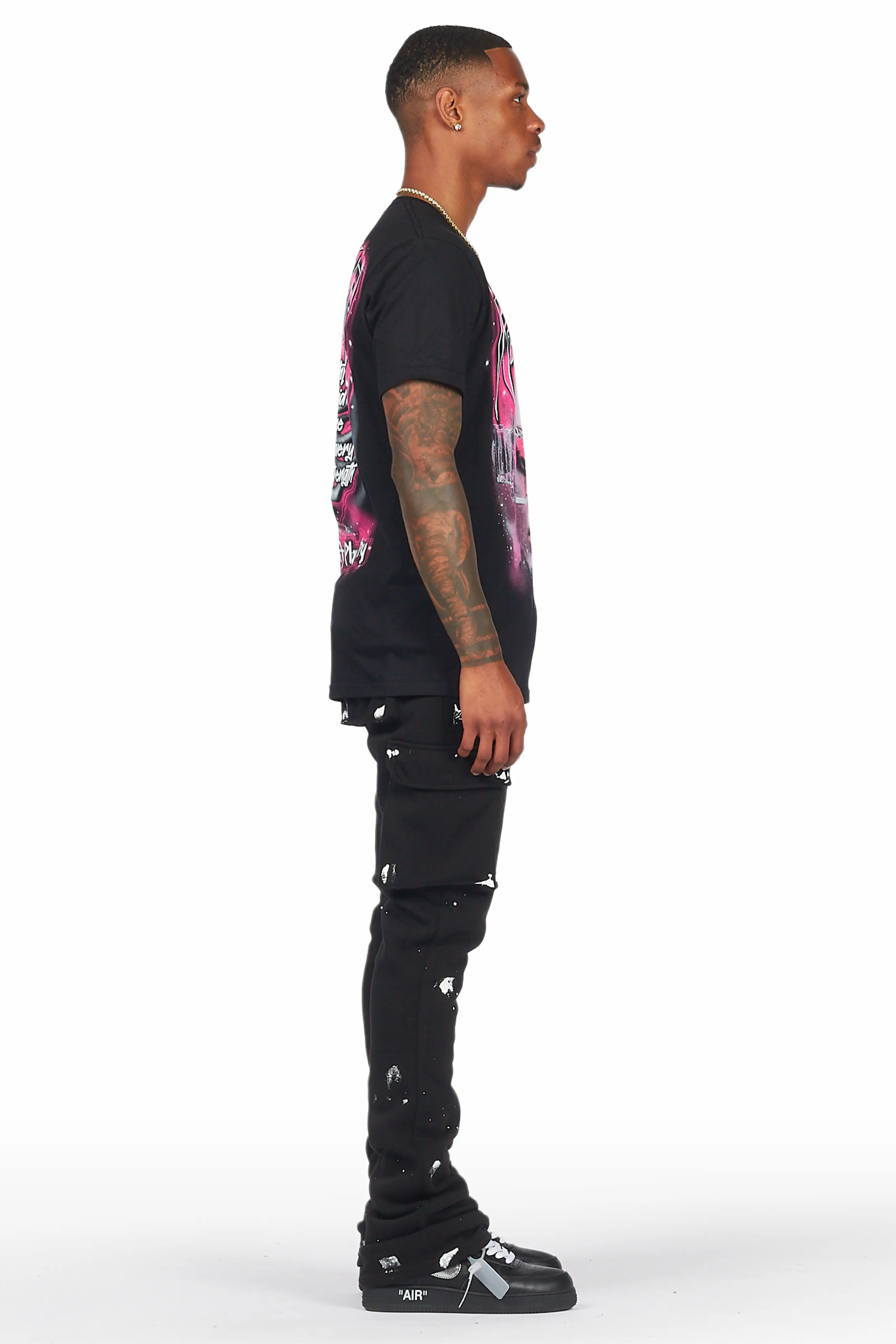 Radko Black Stacked Flare Cargo Pants