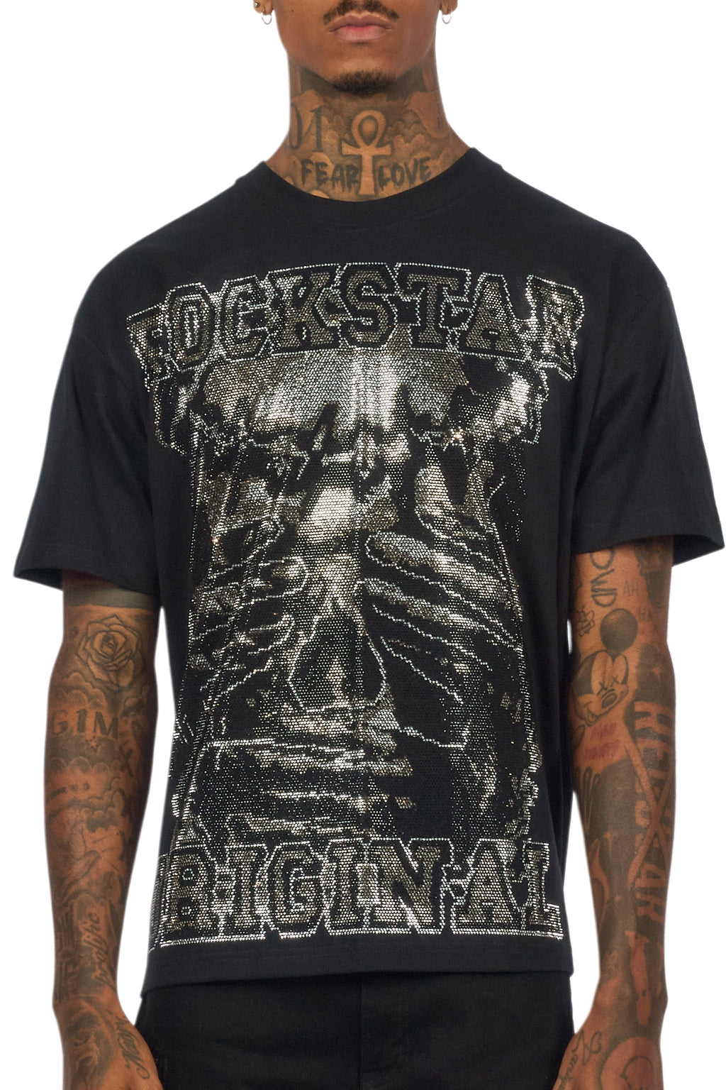 Move In Silence Black/Grey Graphic Rhinestone T-Shirt