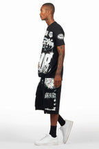 Amos Black/White T-Shirt/Denim Short Set