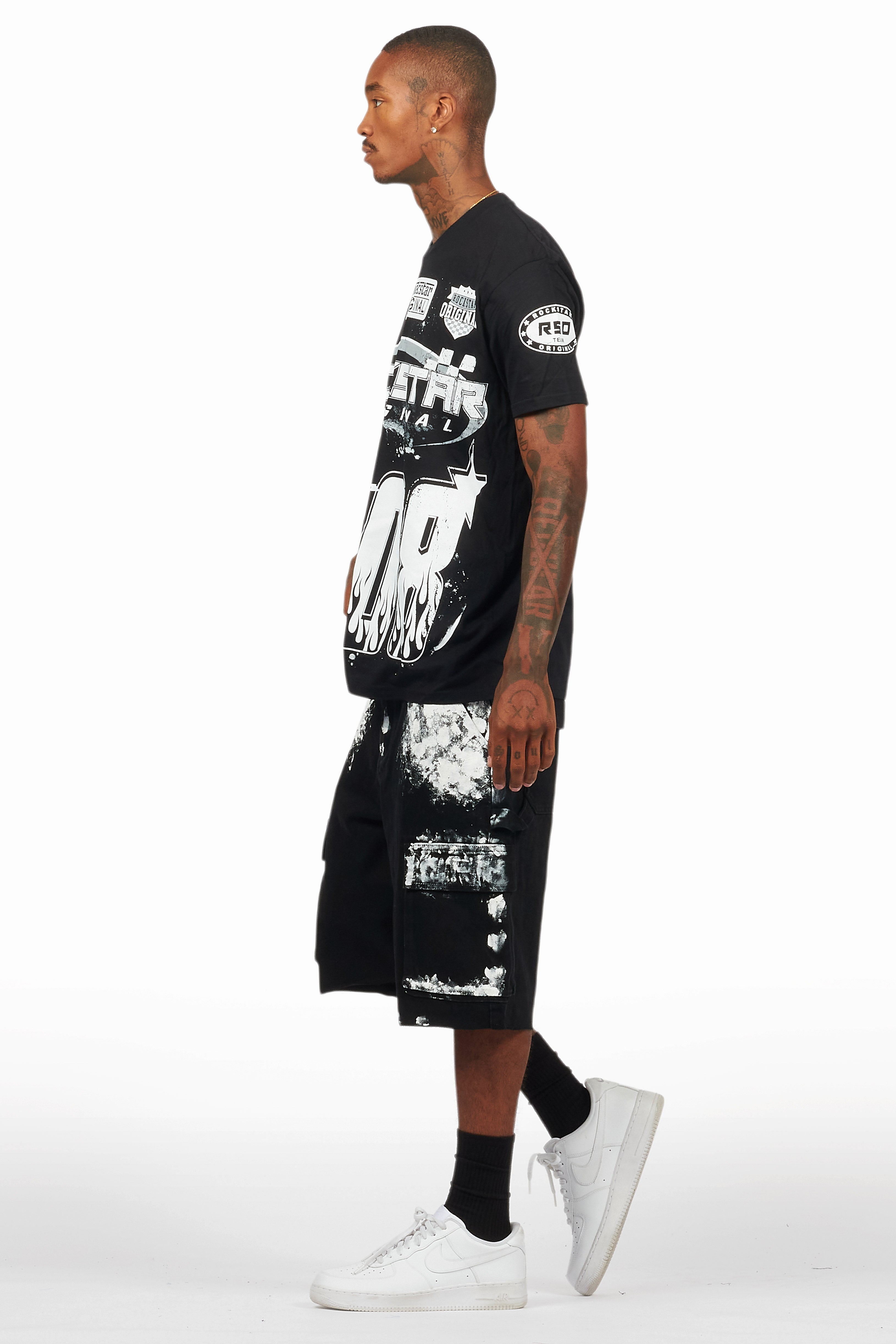 Amos Black/White T-Shirt/Denim Short Set
