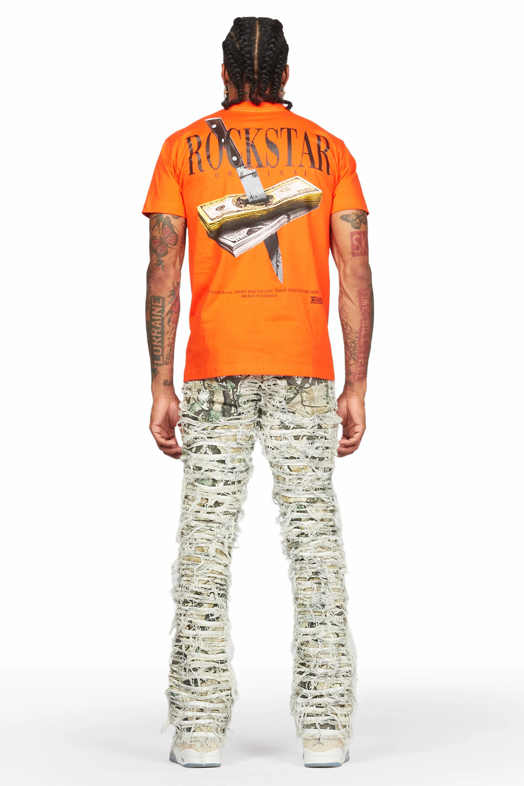Dayte Nite Orange T-Shirt & Baelor Stacked Flare Jean