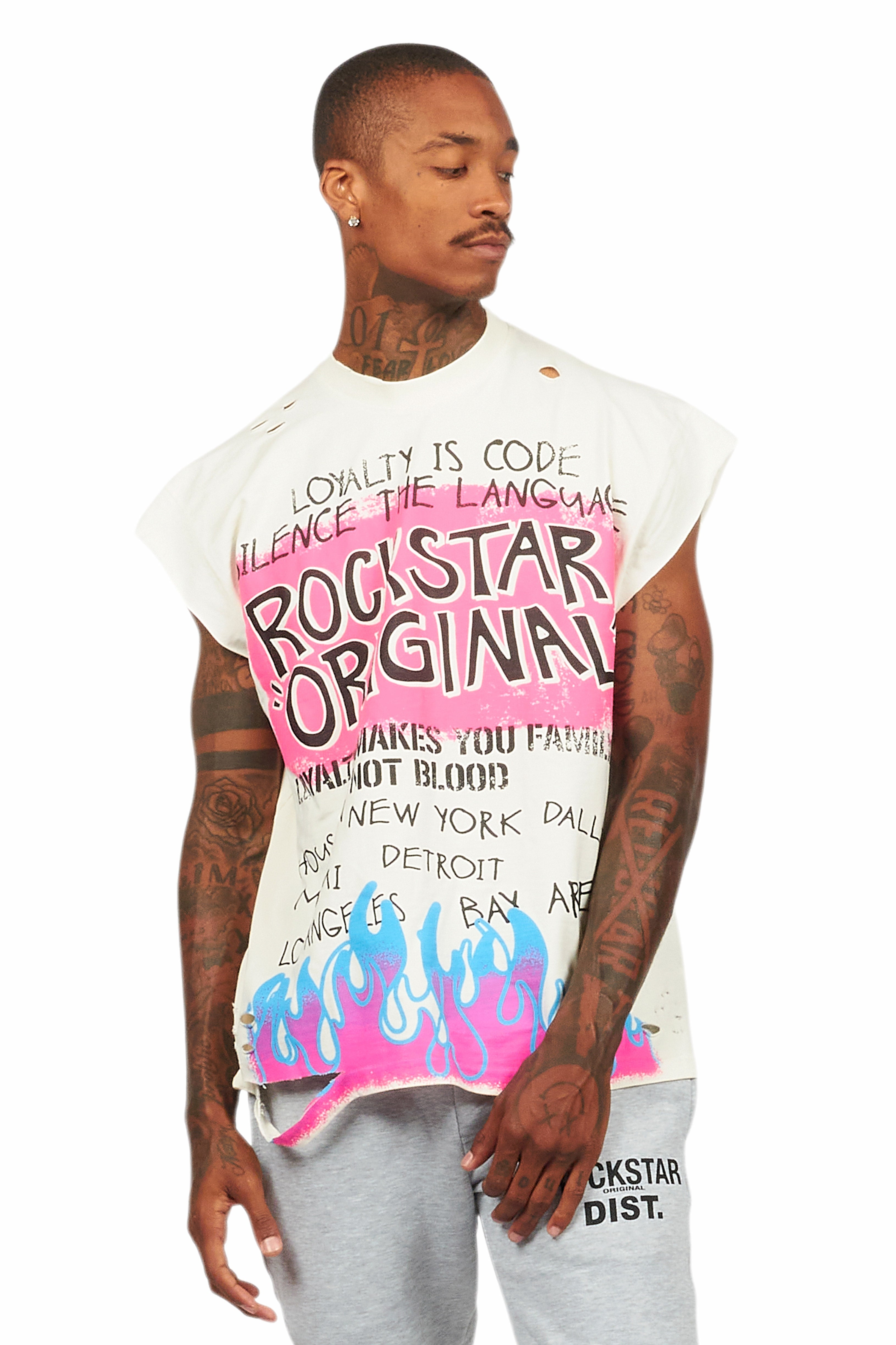 Beno Beige Graphic Muscle T-Shirt