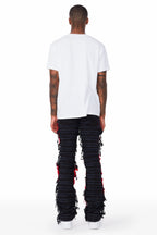 Vadim Black/Red Patchwork Stacked Flare Jean