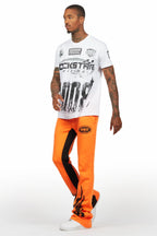 Amos White/Orange T-Shirt/Stacked Baggy Track Pant Set