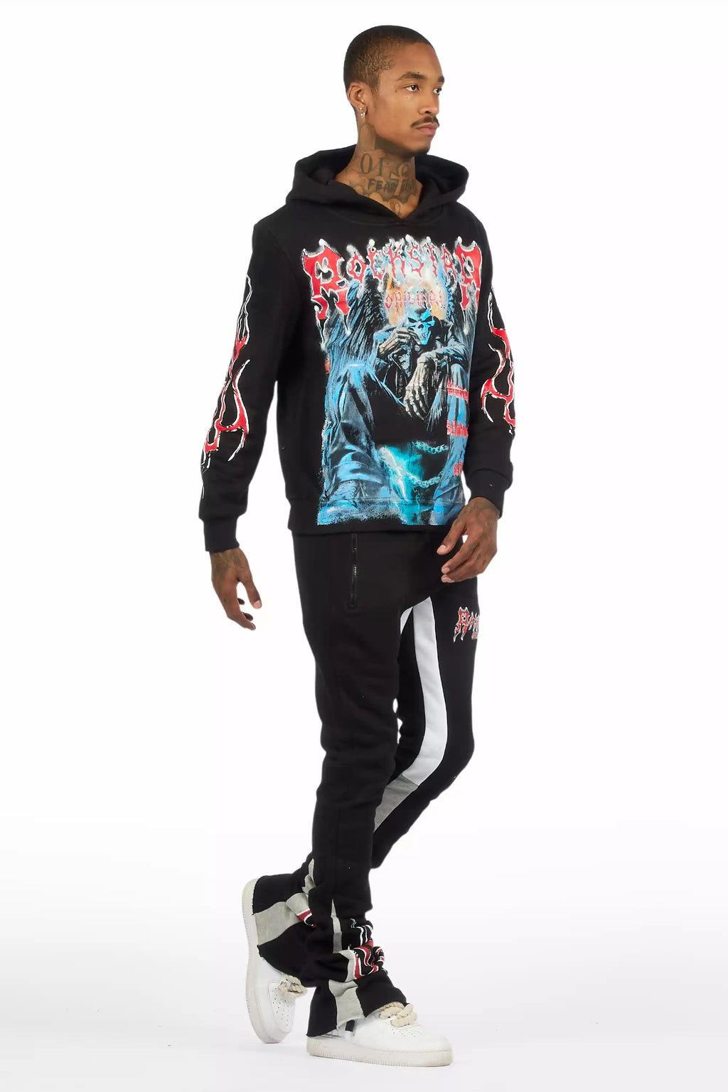 Krowne Black/Blue Hoodie/Super Stacked Track Set