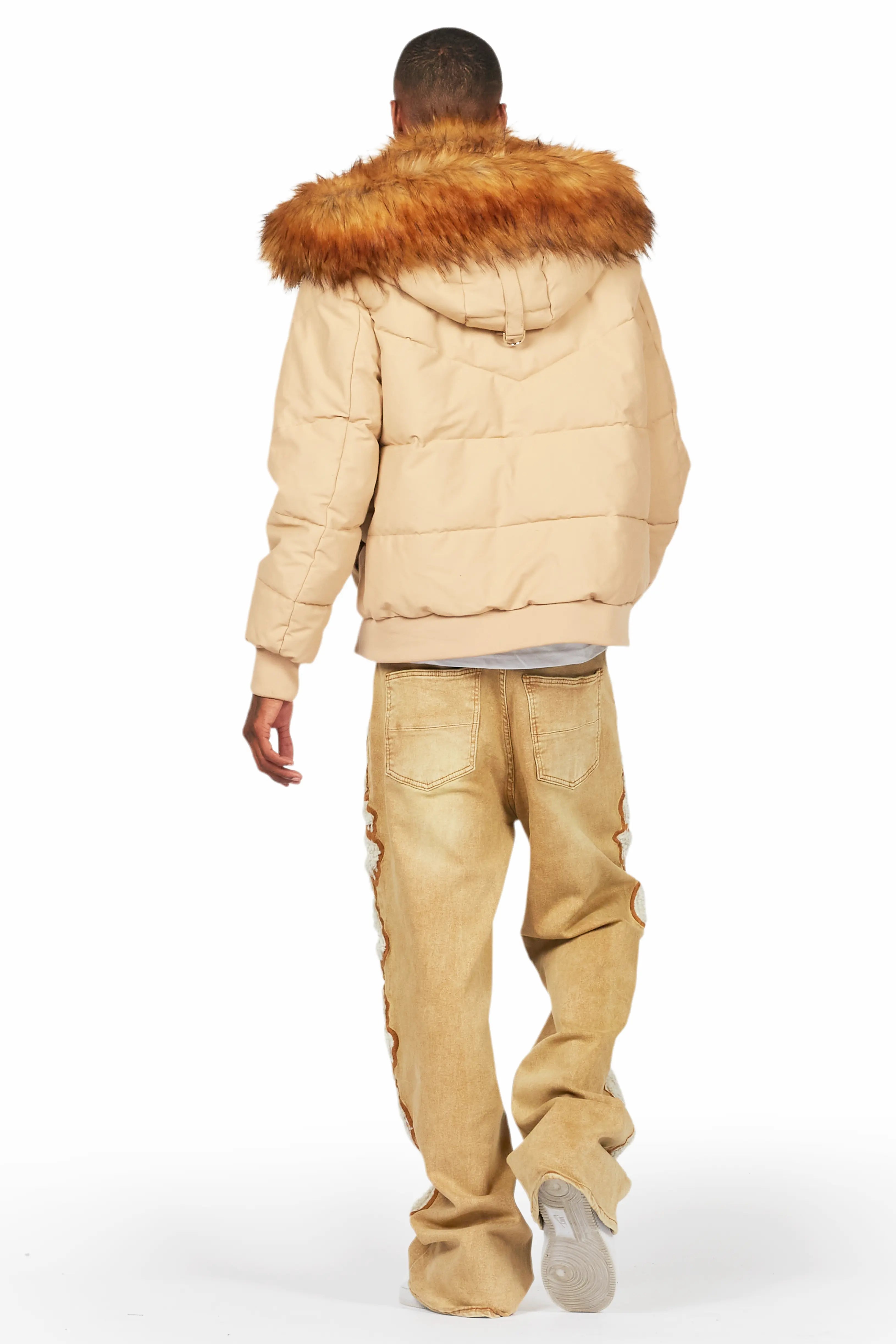 Langston Beige Puffer Jacket with Fur Hood