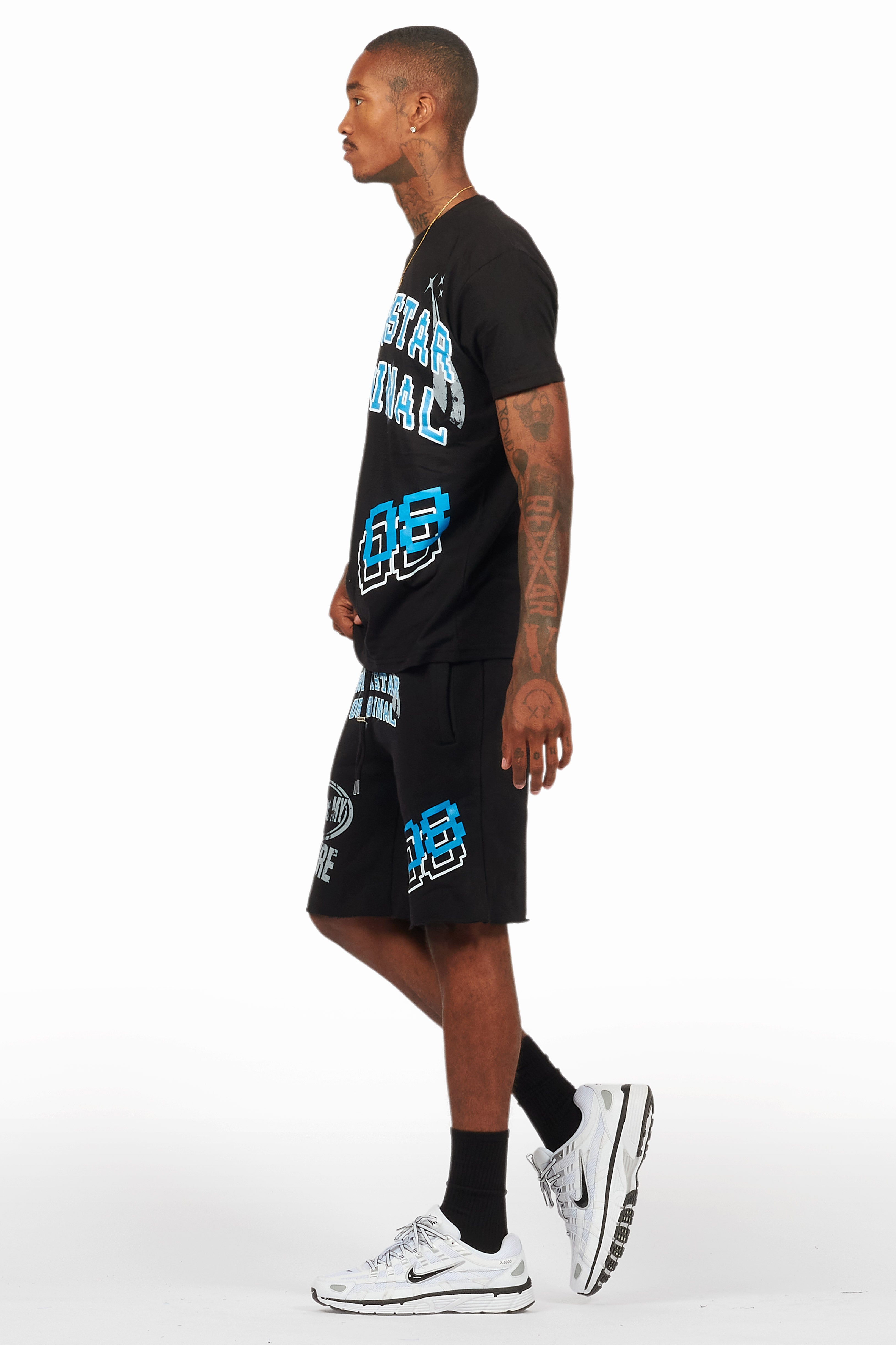 Macsen Black/Aqua T-Shirt/Short Set