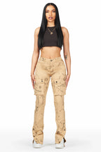Shikira Tan Marble Stacked Flare Jean