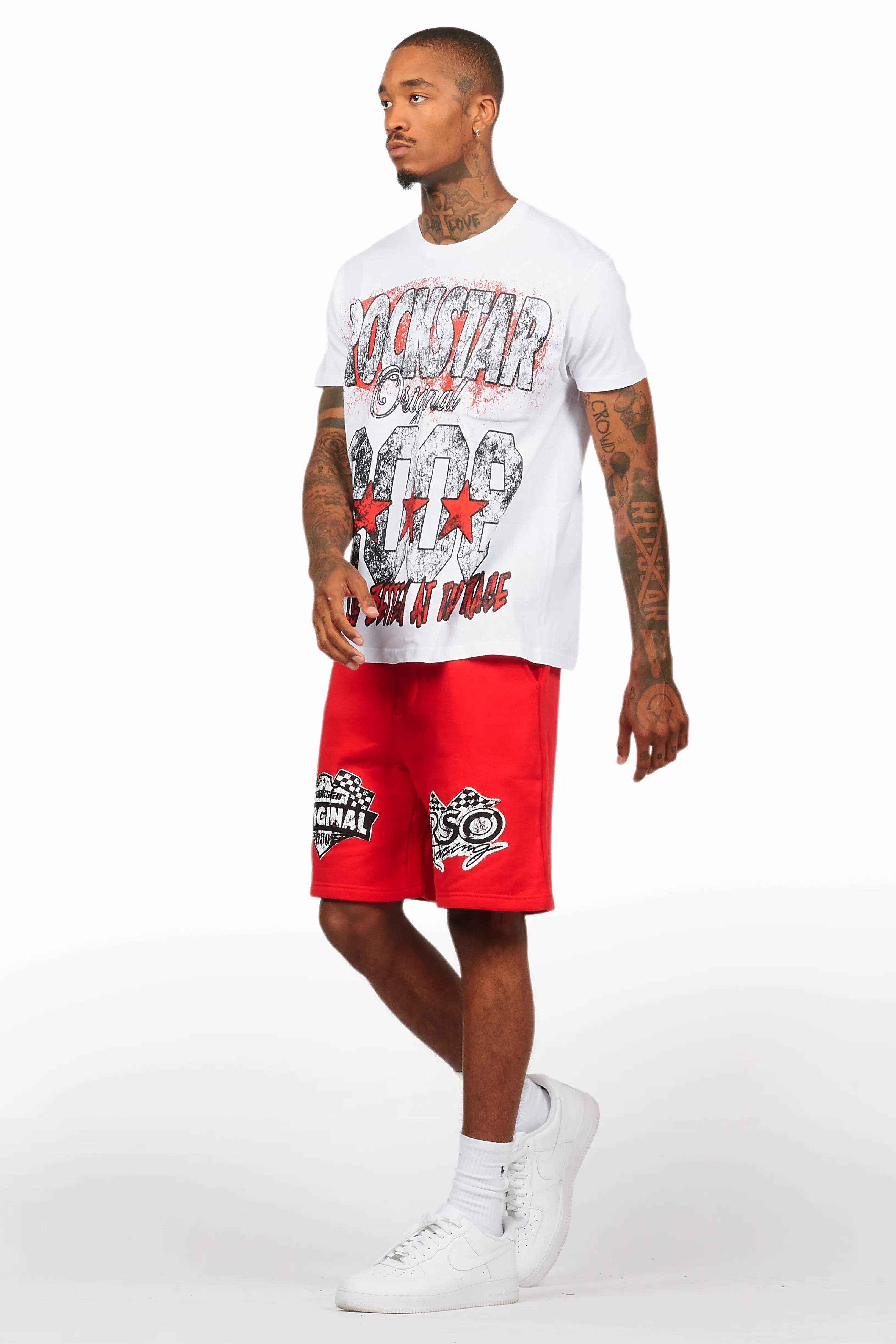 Racing Grung White/Red Graphic T-Shirt Short Set