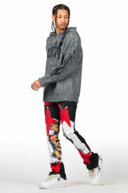 Savage Black/Red Patchwork Stacked Flare Jean