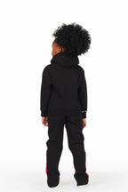 Girls Artie Black/Red Hoodie Stacked Flare Track Set
